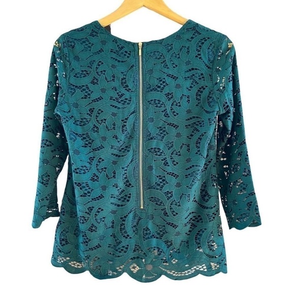 Nanette Lepore Night Garden Green Lace Top large - Picture 3 of 4